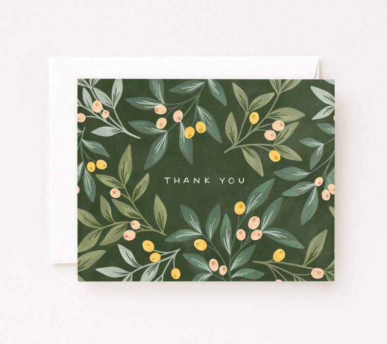 Orchard Thank You Cards : Set of 8 Card or Single Orchard Thank You Card Set with Illustrated Florals image 1