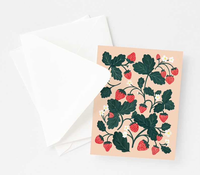 Strawberry Notecard Set of 8 Everyday Cards with Hand Illustrated Strawberry Fields image 2
