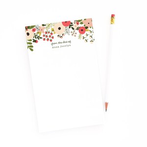 Personalized Notepad Large Floral Illustrated Custom Notepad, Customized Stationery : Blooming Wreath Collection Personalized Stationery image 2