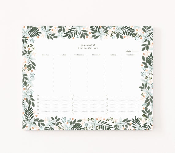 Personalized Weekly Planner Notepad Custom Daily Planner to Do Pad : Morning Blooms Personalized Weekly Desk Pad - Etsy