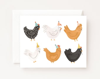 Birthday Chickens Card : Illustrated Birthday Cards with Party Chickens,