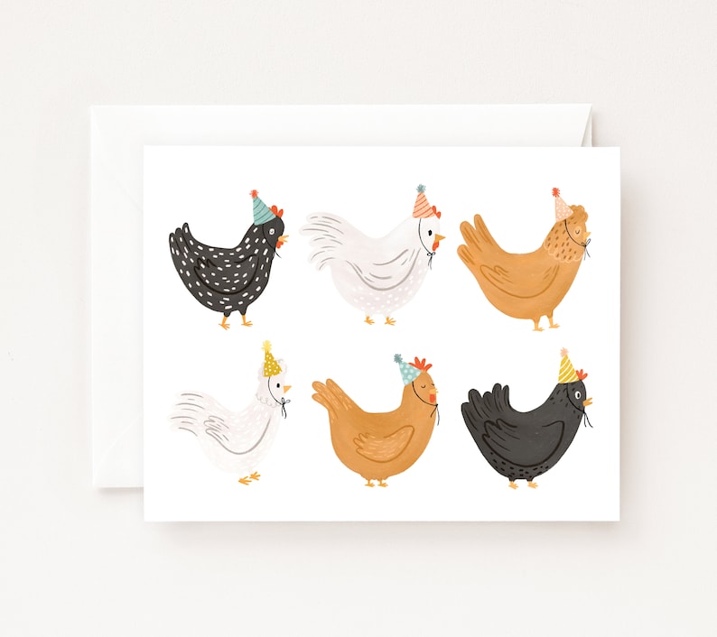 Birthday Chickens Card : Illustrated Birthday Cards with Party Chickens, image 1