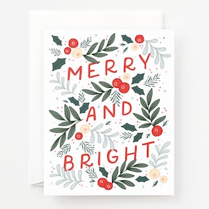 Juego de 8 tarjetas navideñas alegres y brillantes o tarjetas de felicitación individuales / Juego de tarjetas festivas ilustradas modernas