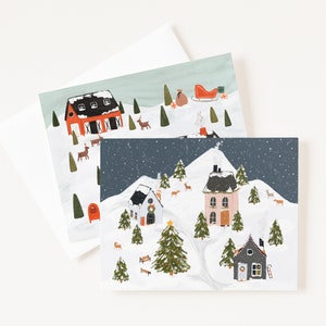 Set of 12 Holiday Card Collection Mixed Set of Christmas Cards : Variety Pack of Snowy Villages Holiday Cards image 2