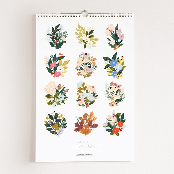2024 Botanical Appointment Calendar : Large Illustrated 12 Month Wall Calendar