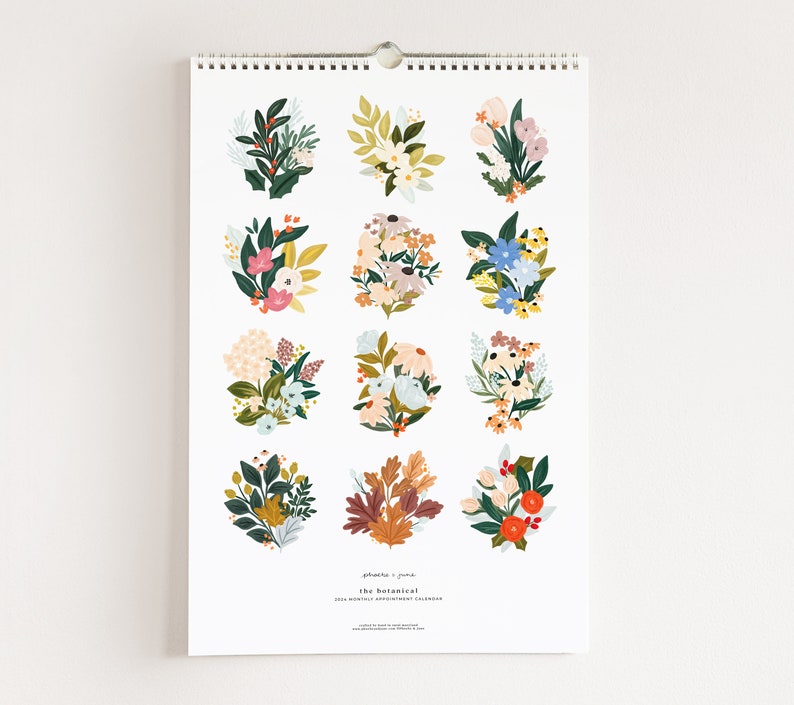 2024 Botanical Appointment Calendar : Large Illustrated 12 Month Wall Calendar image 1