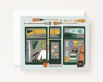 Outdoor Outfitters Greeting Card : Illustrated Hiking and Camping Shop Blank Greeting Cards for Adventurers