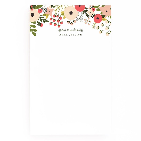 Personalized Notepad | Large Floral Illustrated Custom Notepad, Customized Stationery : Blooming Wreath Collection Personalized Stationery