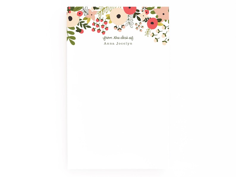 Personalized Notepad Large Floral Illustrated Custom Notepad, Customized Stationery : Blooming Wreath Collection Personalized Stationery image 1