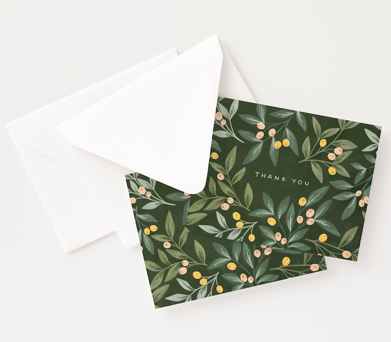 Orchard Thank You Cards : Set of 8 Card or Single Orchard Thank You Card Set with Illustrated Florals image 2