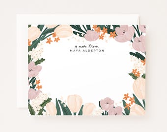 Personalized Floral Stationery Cards: First Bloom Flat Card Set