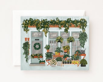 Plant Shop Greeting Card : Illustrated Garden Market Blank Greeting Cards, All Occasions