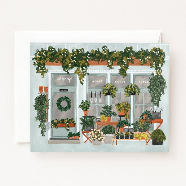 Plant Shop Greeting Card : Illustrated Garden Market Blank Greeting Cards, All Occasions