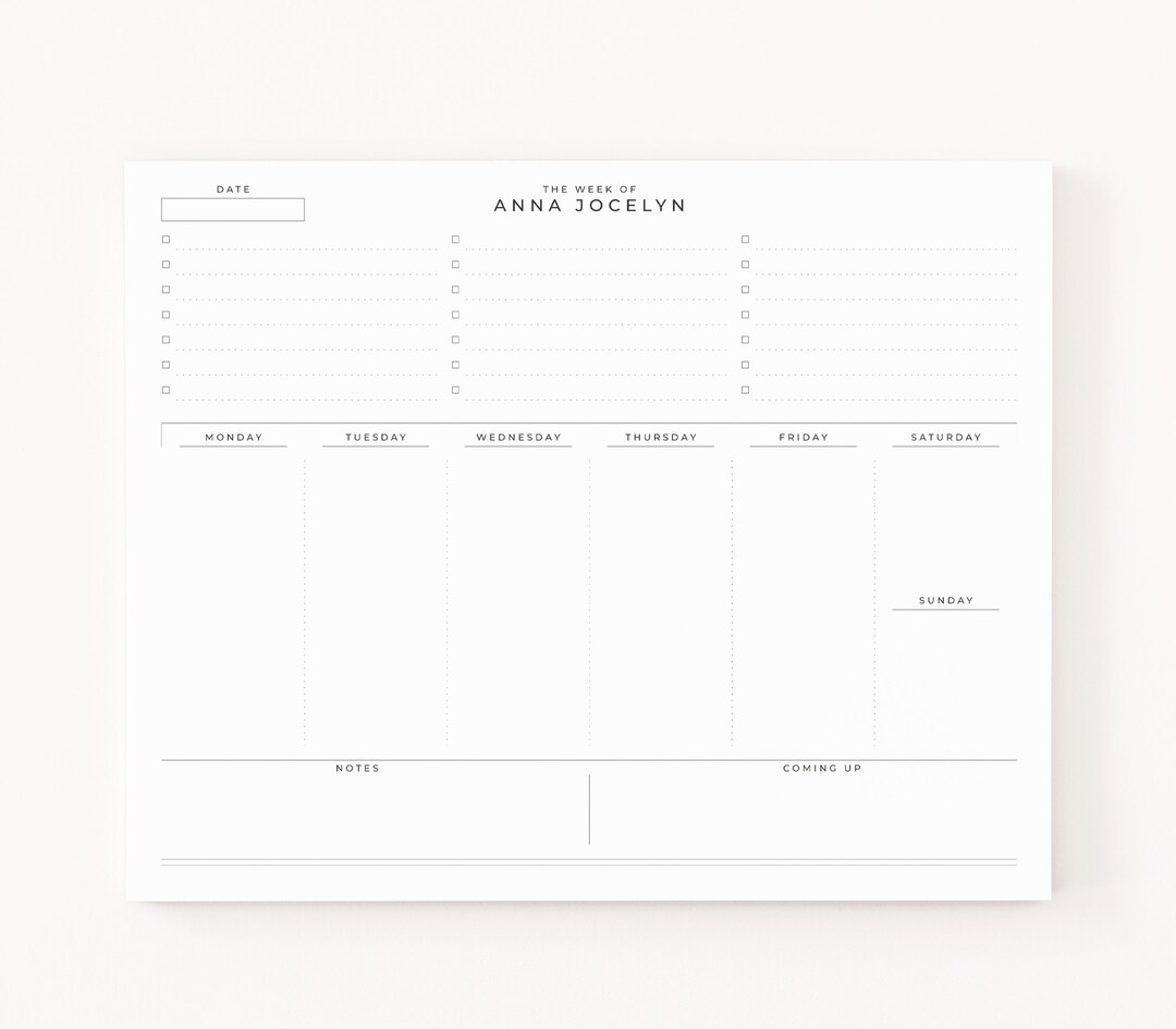 Personalized Weekly Desk Pad : Custom Weekly to Do Notepad With ...