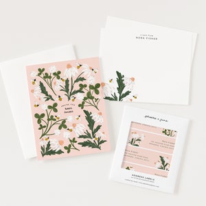 Set di cancelleria personalizzata per api / cancelleria personalizzata, set regalo personalizzato per api da miele e trifoglio illustrato