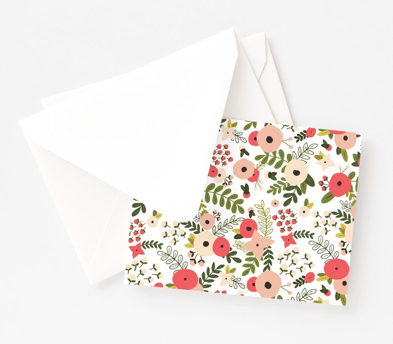 Personalized Stationery Set Illustrated Floral Stationery Gift Set with Custom Notepad, Flat Cards, and Notecards : Blooming Wreath image 5