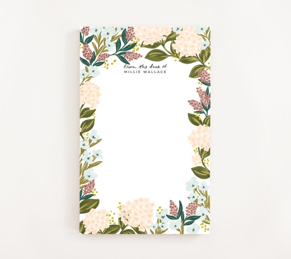 Hydrangeas Personalized Notepad: Custom Stationery, Letter Writing