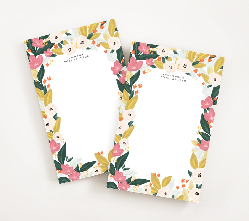 Personalized Notepad: Flores Illustrated Custom Stationery Notepad, Letter Writing Stationery image 2