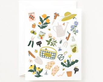 Gardener's Notecards : Illustrated Garden Tools Everyday Greeting Card Set or Single