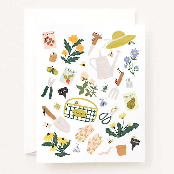 Gardener's Notecards : Illustrated Garden Tools Everyday Greeting Card Set or Single