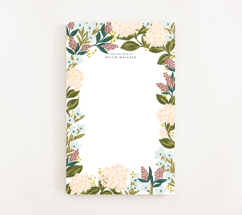 Personalized Notepad: Hydrangeas Illustrated Custom Stationery Notepad, Letter Writing Stationery image 1