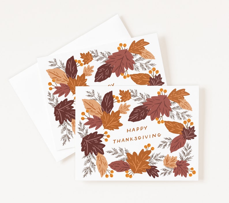 Happy Thanksgiving Card Illustrated Autumn Holiday Happy Thanksgiving Cards, Blank Holiday Card Set or Single Thanksgiving Greeting image 3