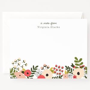 Personalized Flat Card Set of 12 Custom Floral Stationery Notecards : Blooming Wreath Collection Personalized Stationery Set image 1