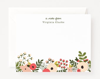 Personalized Flat Card Set of 12 | Custom Floral Stationery Notecards : Blooming Wreath Collection Personalized Stationery Set