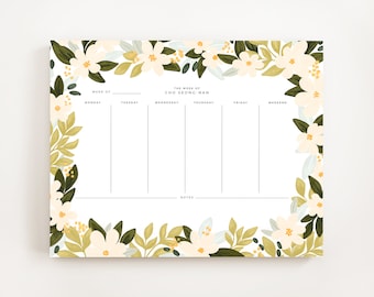 Custom Spring Blooms Weekly Planner Notepad: Illustrated Botanical Personalized Weekly Calendar To Do Pad