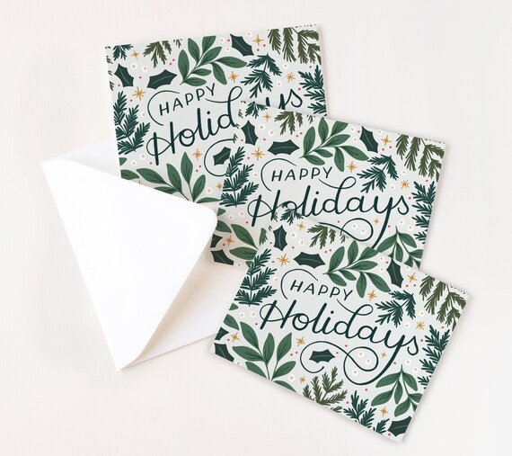 Winter Pine Holiday Cards: Botanical Christmas Greeting Card Set