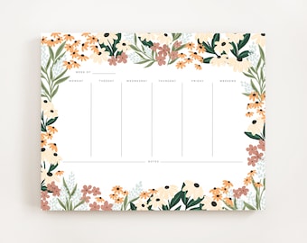 Custom Wildflower Weekly Planner Notepad: Illustrated Botanical Personalized Weekly Calendar To Do Pad