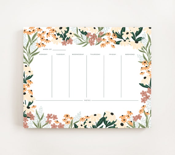 Custom Wildflower Weekly Planner Notepad: Illustrated Botanical Personalized Weekly Calendar to Do Pad - Etsy