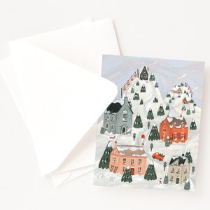 Set of 12 Holiday Card Collection Mixed Set of Christmas Cards : Variety Pack of Snowy Villages Holiday Cards image 4