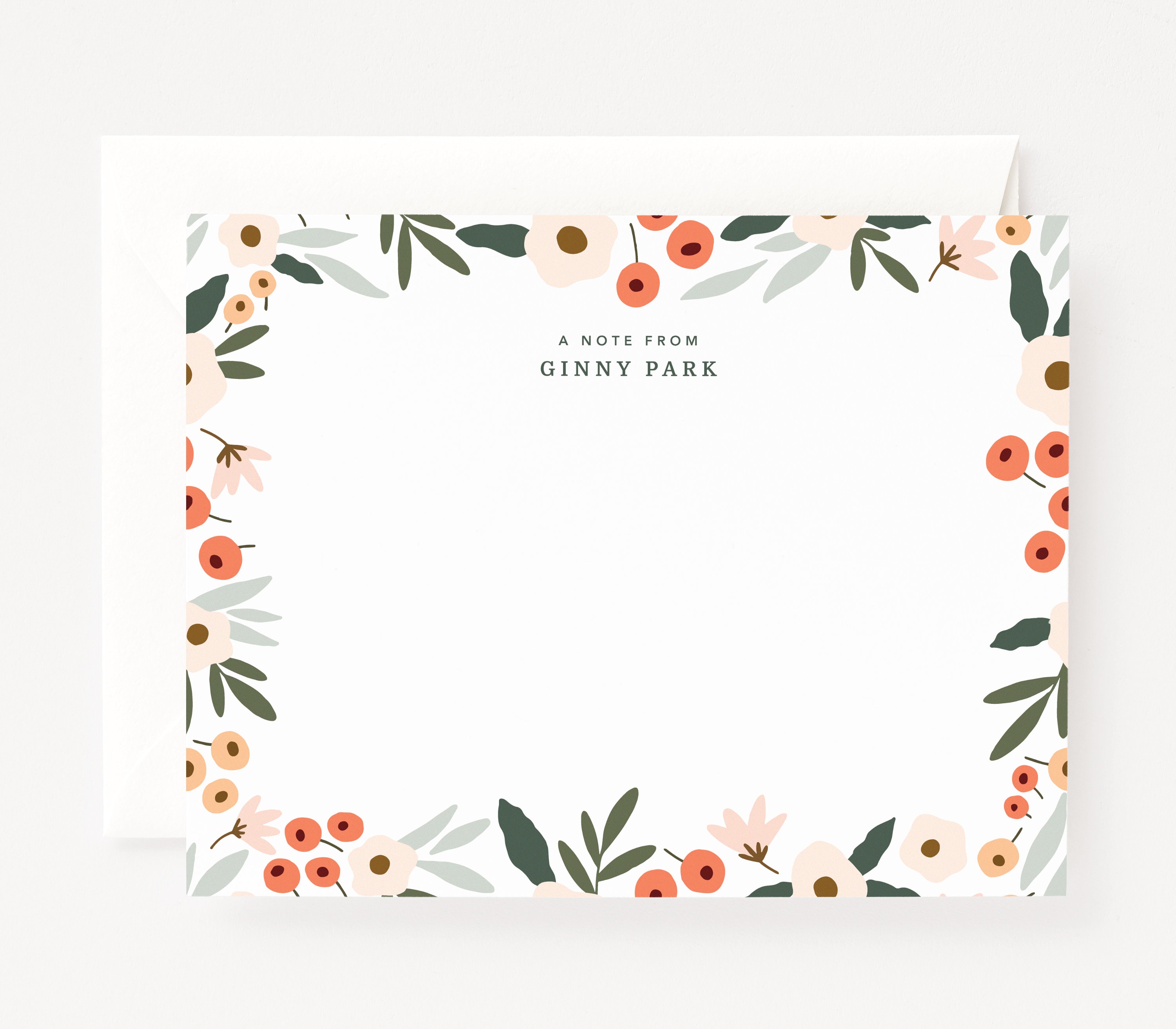 Blush Field Personalized Stationery Flat Card Set of 12 Illustrated  Abstract Floral Flat Note Card Set Custom Stationery 