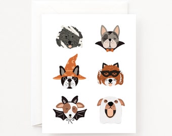 Dogoween Halloween Card | Illustrated Pup Halloween Costume Greeting Card Set of 8 or Single Card