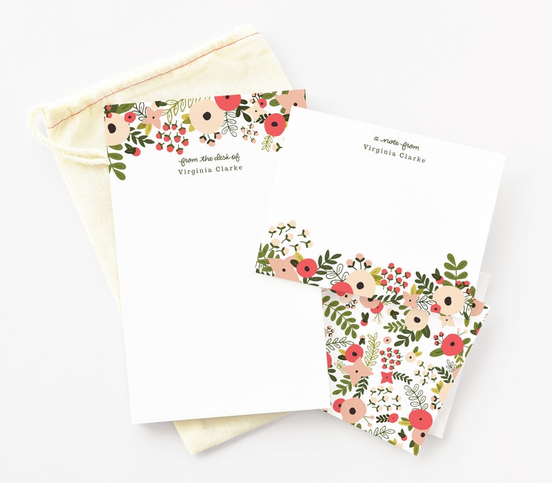 Personalized Stationery Set Illustrated Floral Stationery Etsy