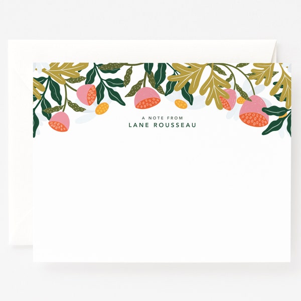 Flora Personalized Flat Card Set of 12 | Custom Stationery Cards with Modern Florals