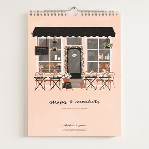 2024 Shops & Markets Calendar : Monthly Calendar, Illustrated Wall Calendar for Hanging