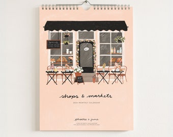 2024 Shops & Markets Calendar : Monthly Calendar, Illustrated Wall Calendar for Hanging