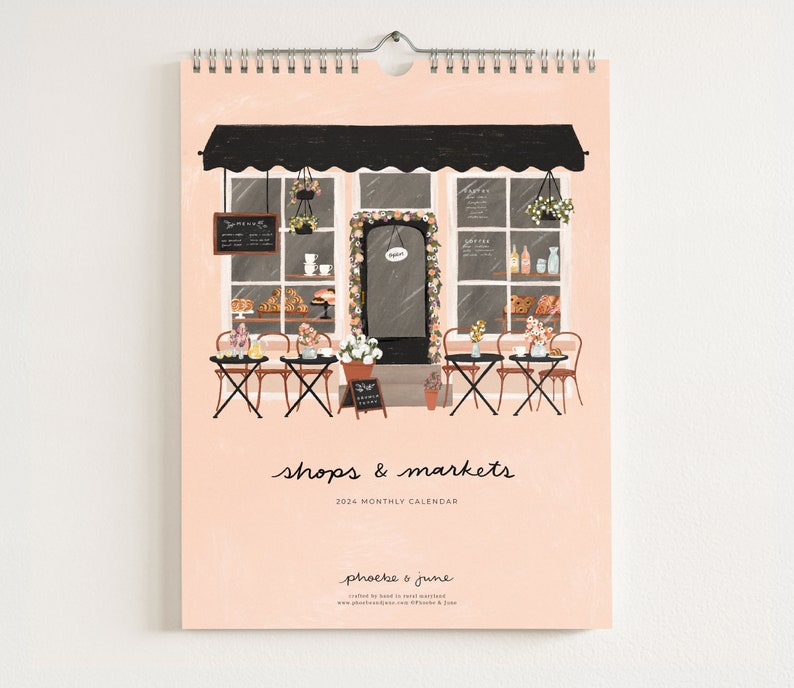 2024 Shops & Markets Calendar : Monthly Calendar, Illustrated Wall Calendar for Hanging image 1