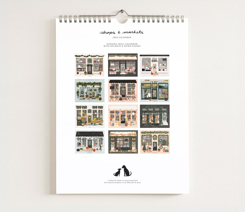 2024 Shops & Markets Calendar : Monthly Calendar, Illustrated Wall Calendar for Hanging image 8