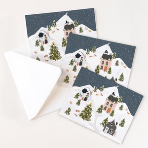Set of 12 Holiday Card Collection Mixed Set of Christmas Cards : Variety Pack of Snowy Villages Holiday Cards image 5