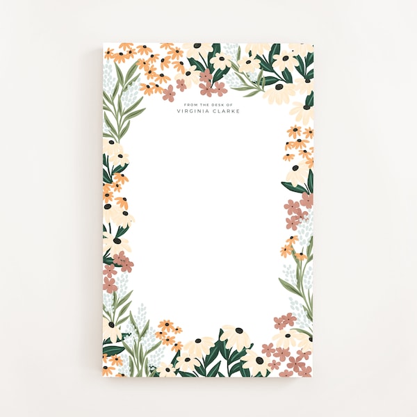 Personalized Notepad: Wildflower Illustrated Custom Stationery Notepad, Letter Writing Stationery