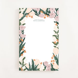 Personalized Notepad: First Bloom Illustrated Custom Stationery Notepad, Letter Writing Stationery image 1