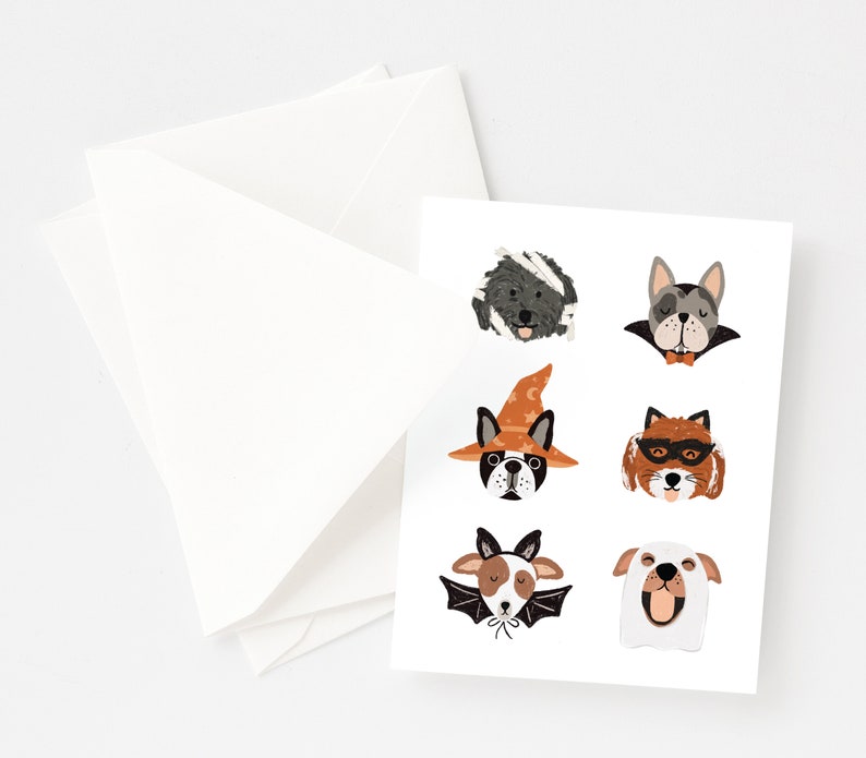 Dogoween Halloween Card Illustrated Pup Halloween Costume Greeting Card Set of 8 or Single Card image 2