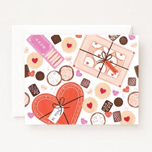 Tarjetas del día de San Valentín: juego de tarjetas festivas ilustradas con dulces y golosinas de San Valentín, juego de 8 tarjetas de felicitación de San Valentín o tarjeta individual