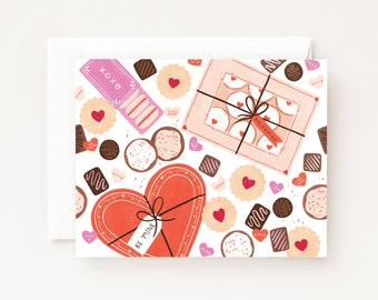 Valentine's Day Cards : Valentine's Sweets and Candy Illustrated Holiday Card Set, Valentine Greeting Card Set of 8 or Single Card