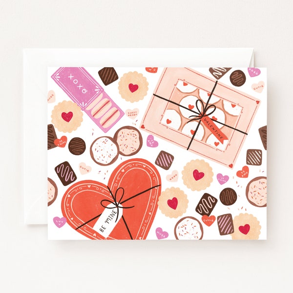 Valentine's Day Cards : Valentine's Sweets and Candy Illustrated Holiday Card Set, Valentine Greeting Card Set of 8 or Single Card