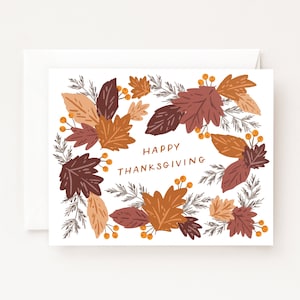 Happy Thanksgiving Card Illustrated Autumn Holiday Happy Thanksgiving Cards, Blank Holiday Card Set or Single Thanksgiving Greeting image 1