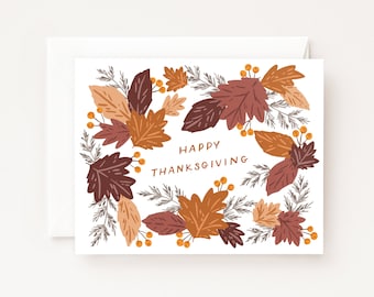 Happy Thanksgiving Card | Illustrated Autumn Holiday Happy Thanksgiving Cards, Blank Holiday Card Set or Single Thanksgiving Greeting